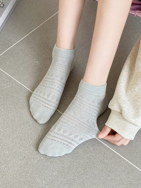 5 Pairs Women Summer Artsy Jacquard Cotton Short Socks CX018 BUYKUD