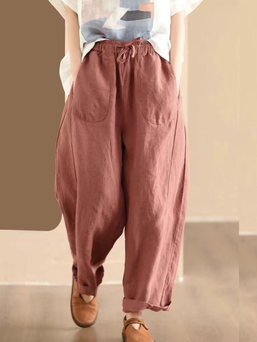 Women Summer Solid Linen Loose Harem Pants BN1006 Ada Fashion