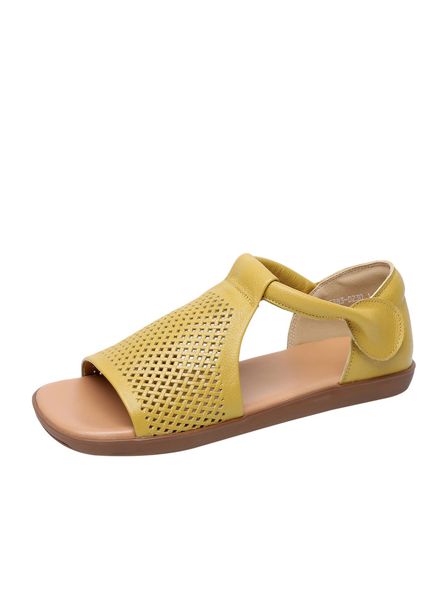 Sandals Leather Flat Hollow Summer Out Casua Women FashionChic