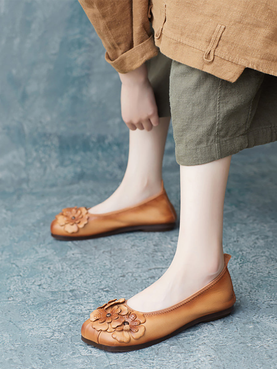 Women Artsy Summer Leather Flower Spiced Flat Shoes ZZ1041 Ada Fashion