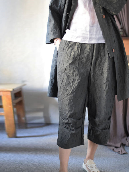 Women Summer Vintage Solid Loose Cotton Calf-Length Pants CV1042 Ada Fashion