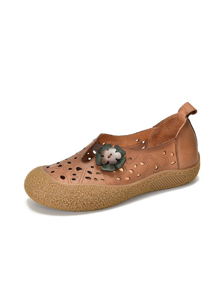 Leather Fashion Shoes Hollow Women Out Flower Flat FashionChic