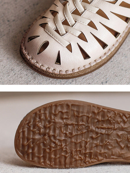 Leather Sandals Heel Low Women Weave Summer FashionChic