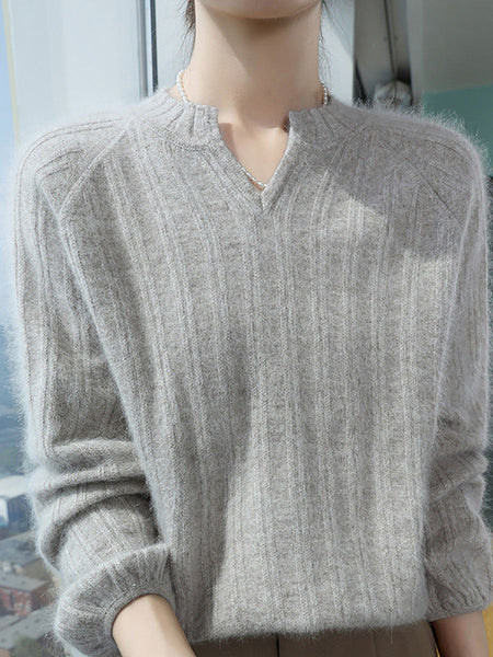 Women Autumn V-Neck Solid Wool Warm Knit Sweater AV1013 Genistyle Shop