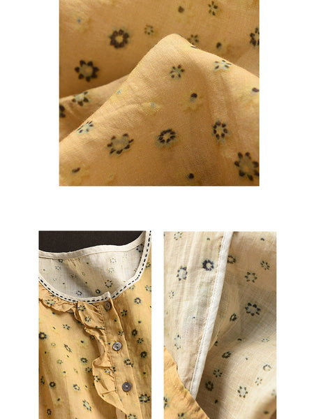 Women Summer Artsy Floral O-Neck Strap Ramie Dress FD010 SHWJ