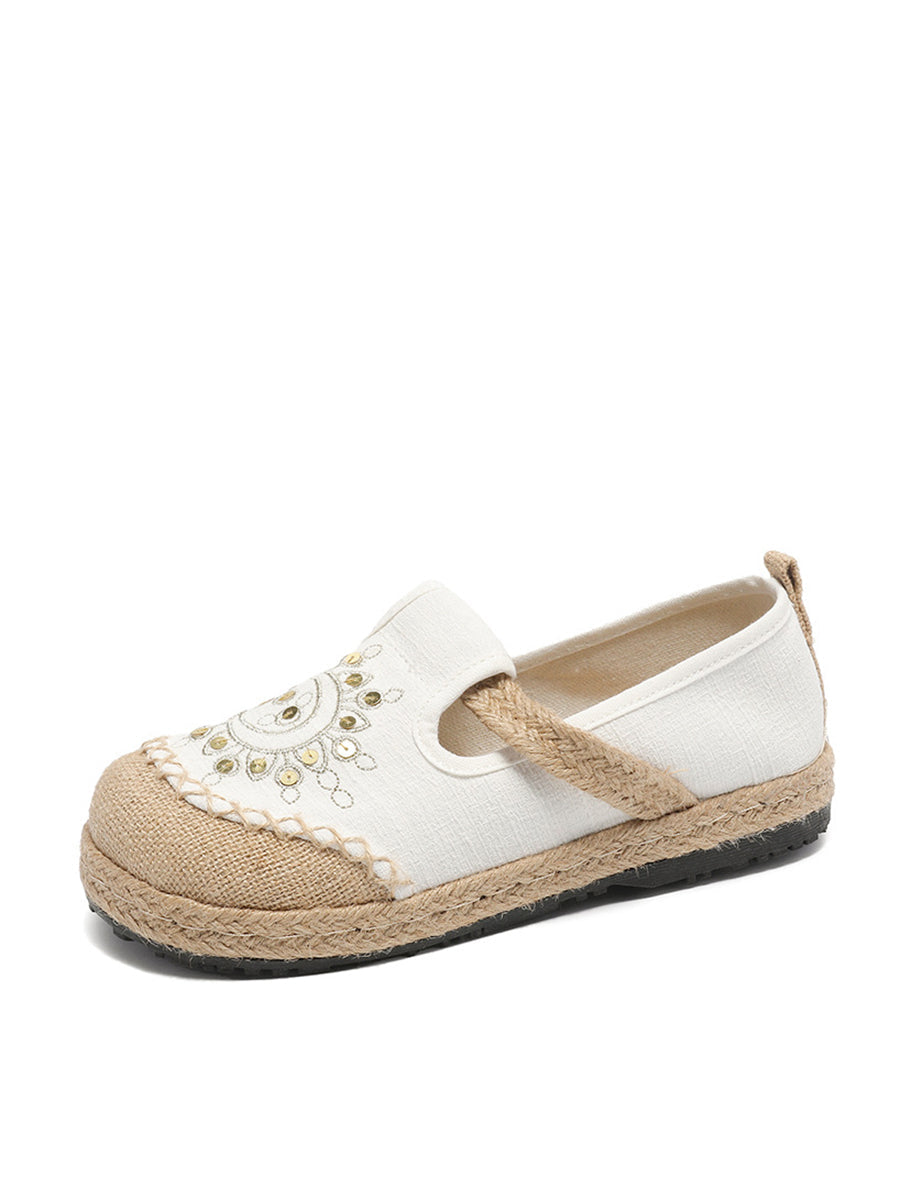 Women Vintage Summer Moon Embroidery Cloth Shoes WE1037 Ada Fashion