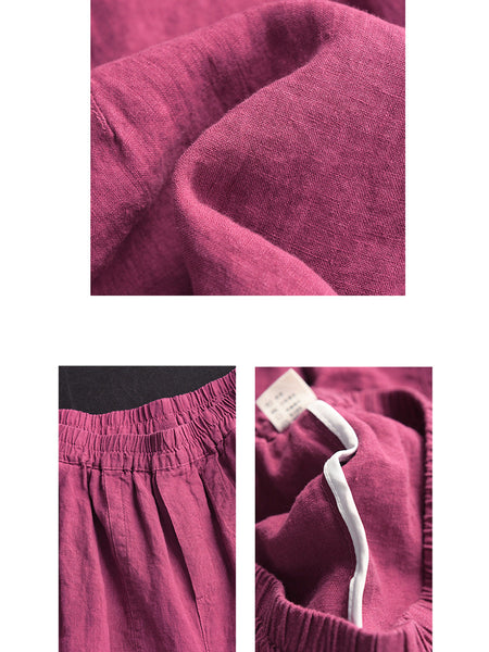 Women Summer Retro Solid Linen Loose Harem Pants FD009 ZMMM