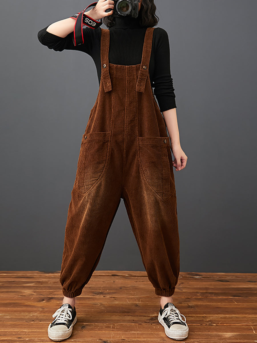 Women Commute Autumn Solid Corduroy Loose Jumpsuits AK1022 Genistyle Shop