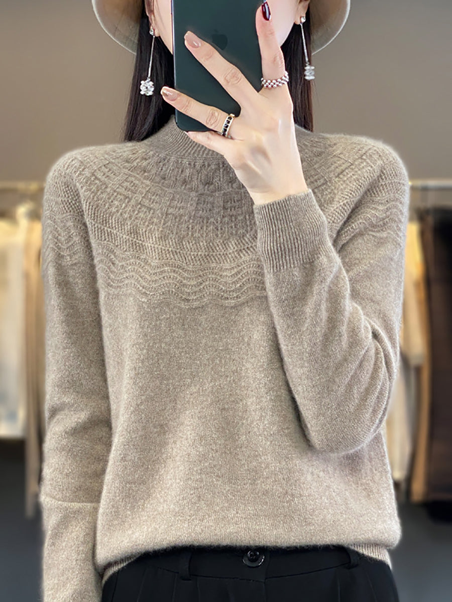 Women Autumn Cable Knit 100%Wool Half Turtleneck Sweater QN031 BK