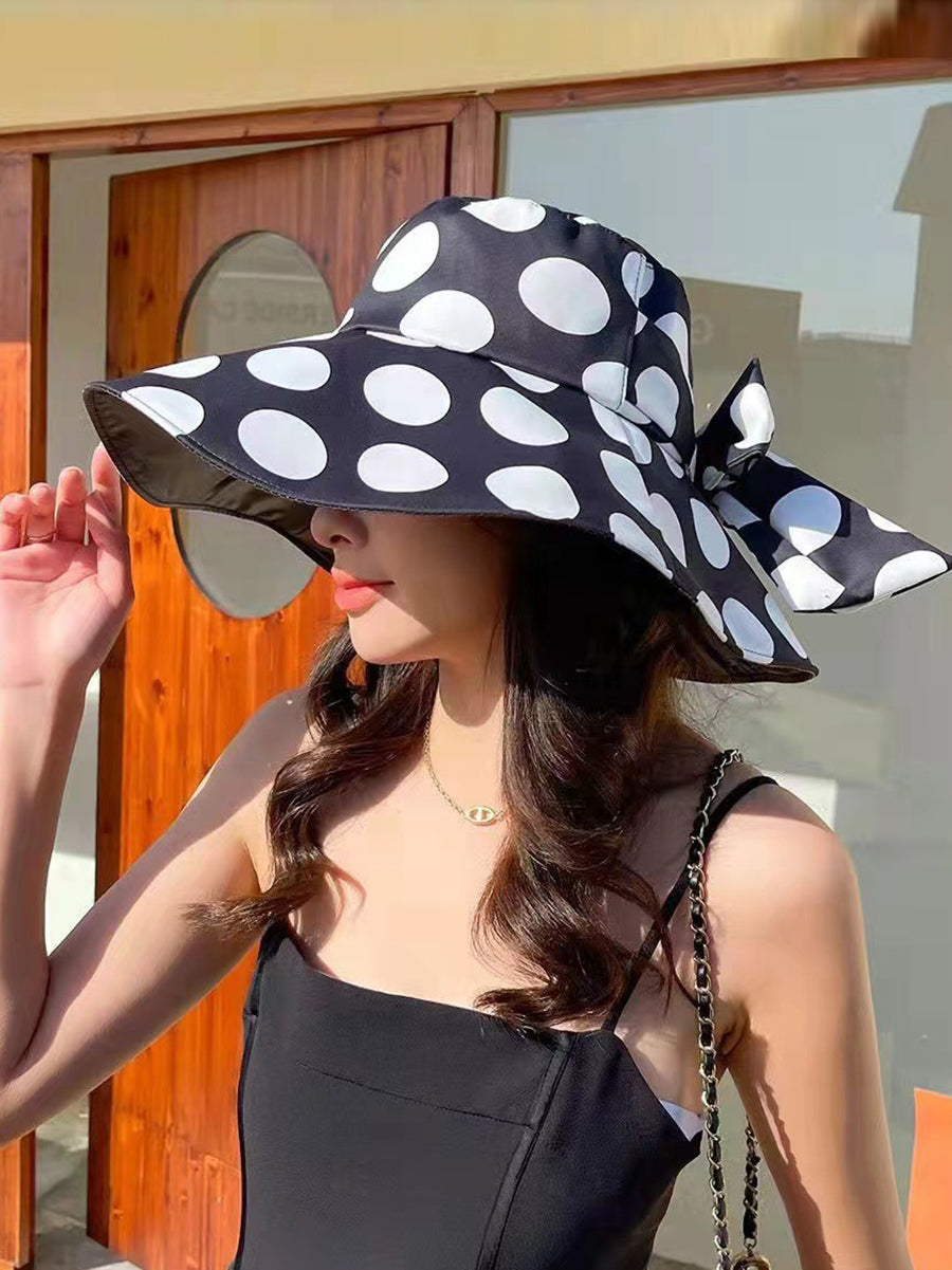 Women Summer Casual Dot Print Bowknot Sunproof Hat FG1016 Ada Fashion