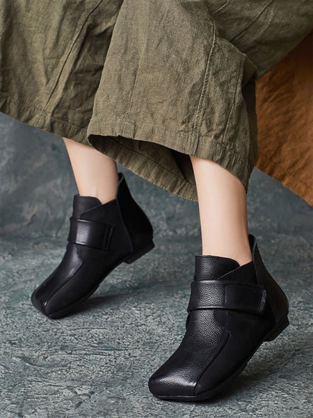 Women Artsy Leather Spliced Square Collar Ankle Boots BA1033 Genistyle Shop