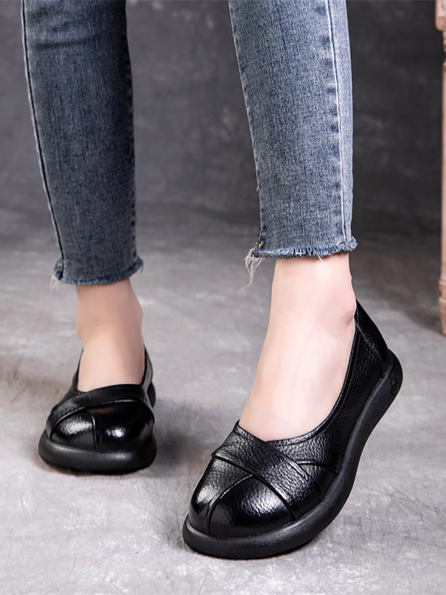 Spliced Genuine Cross Shoes Casual Women Flat Leather FashionChic