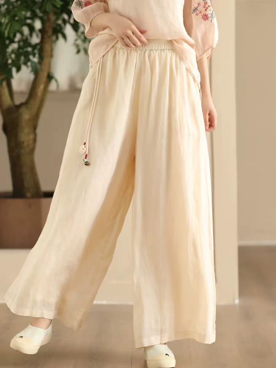 Women Summer Dual-layer Wide-leg Ramie Pants FD049 ZMMM