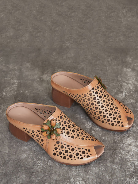 Women Summer Artsy Leather Cutout Flower Spliced Sandals OP1048 MXXZ