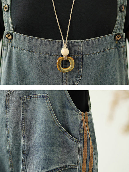 Jumpsuits Summer Worn Stripe Denim Women Loose FashionChic