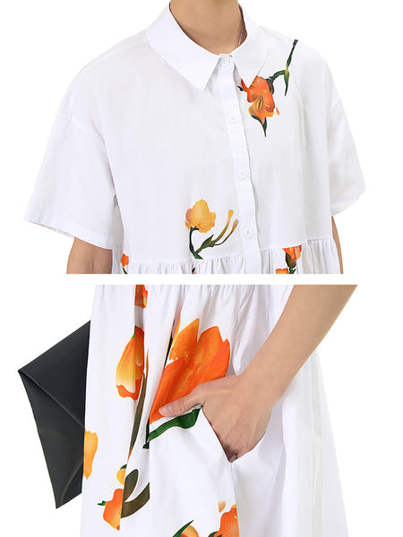 Women Casual Summer Flower Loose Cotton Dress XX1041 Ada Fashion