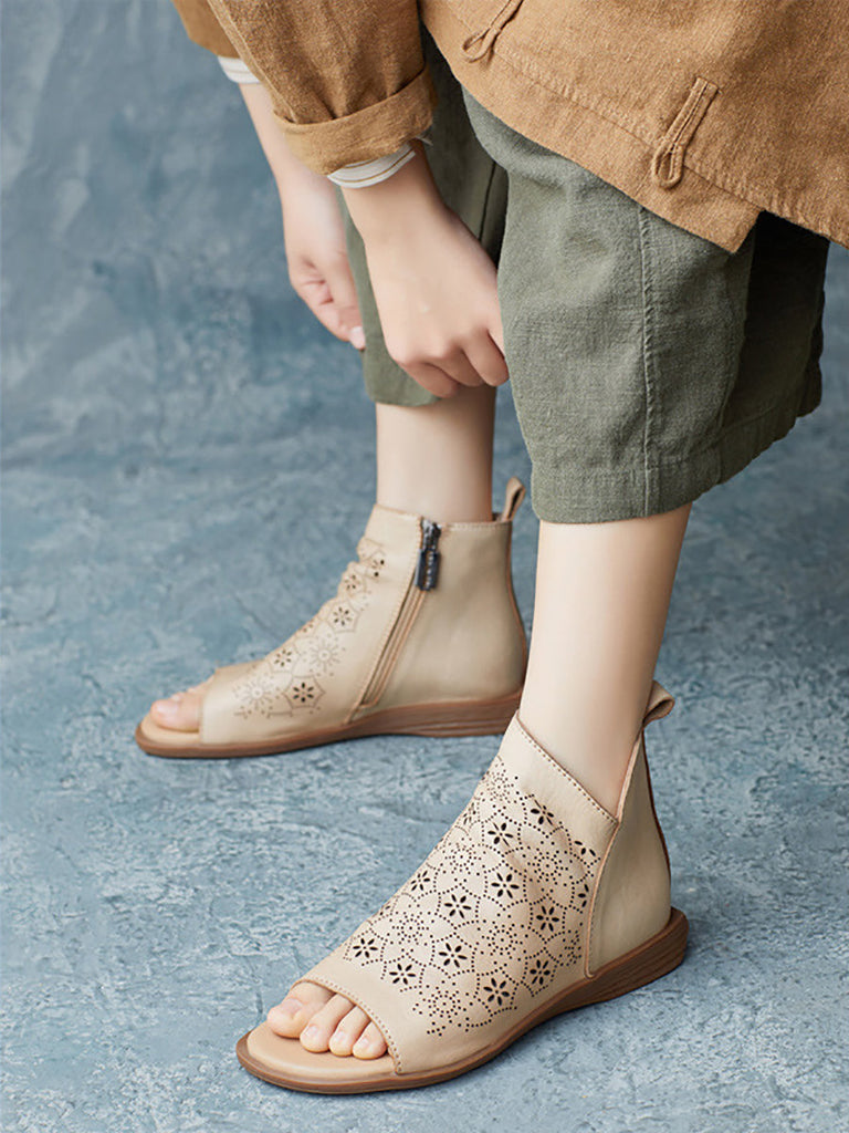 Women Summer Casual Solid Leather Open-toe Flat Shoes UI1015 Ada Fashion