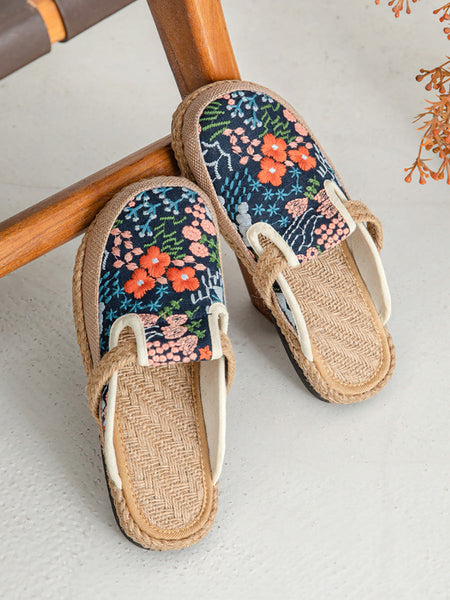 Cotton Ethnic Flower Embroidery Women Slippers Summer FashionChic