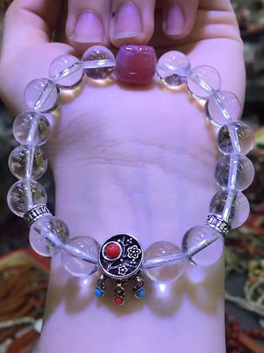 Women Ethnic White Crystal Woven Bracelet KL1045 Ada Fashion