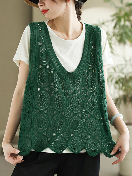 Women Artsy Knitted Cutout V-Neck Vest AS1046 Ada Fashion