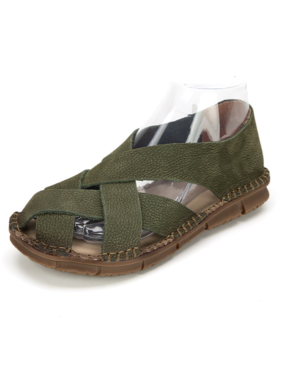 Women Summer Casual Solid Leather Weave Flat Shoes AS1055 Ada Fashion