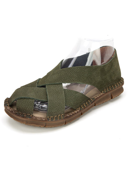 Women Summer Casual Solid Leather Weave Flat Shoes AS1055 Ada Fashion