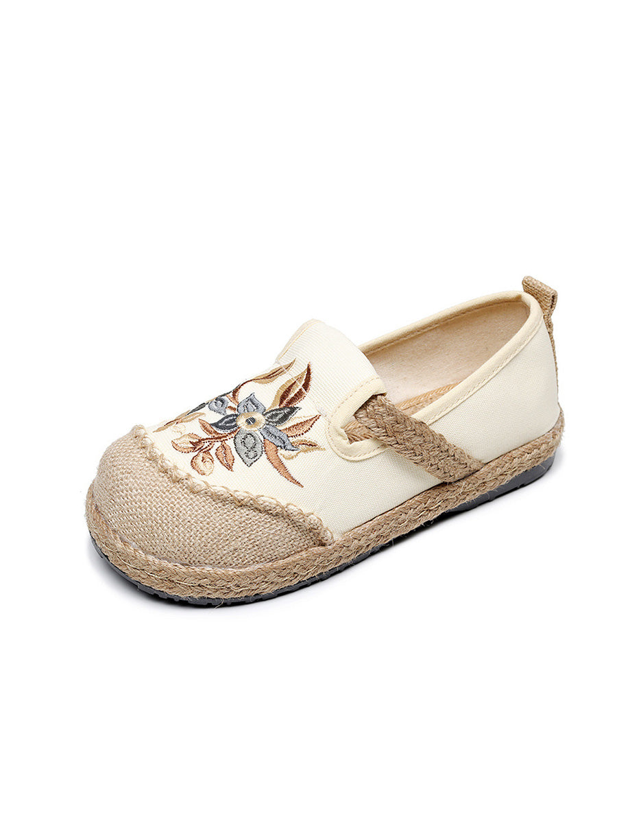 Women Ethnic Flower Embroidery Linen Cotton Flat Shoes AH1062 TACH