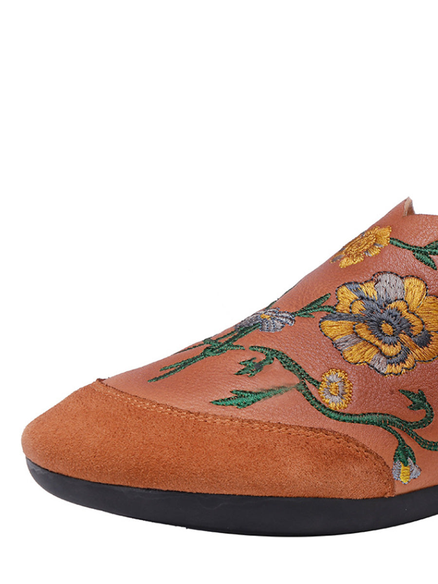 Women Ethnic Autumn Embroidery Leather Low Heel Shoes AI1020 QSLMY