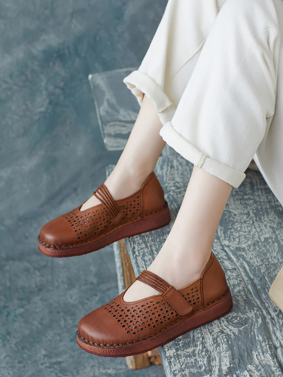 Women Summer Casual Leather Cutout Flat Shoes UI1016 Ada Fashion