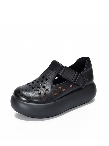 Out Hollow Casual Leather Women Genuine Shoes Summer Platform FashionChic