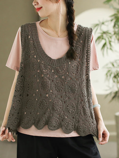 Women Artsy Knitted Cutout V-Neck Vest AS1046 Ada Fashion