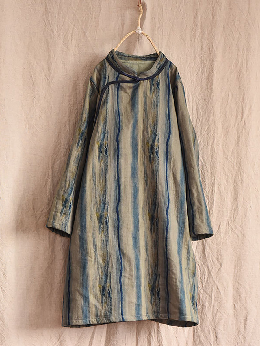 Women Vintage Worn Stripe Frog Robe Dress AT1016 QYMM