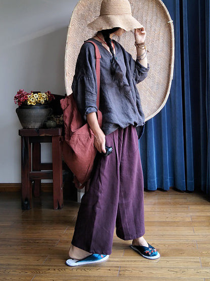 Women Vintage Summer Stitching Linen Shirt QW1034 Ada Fashion