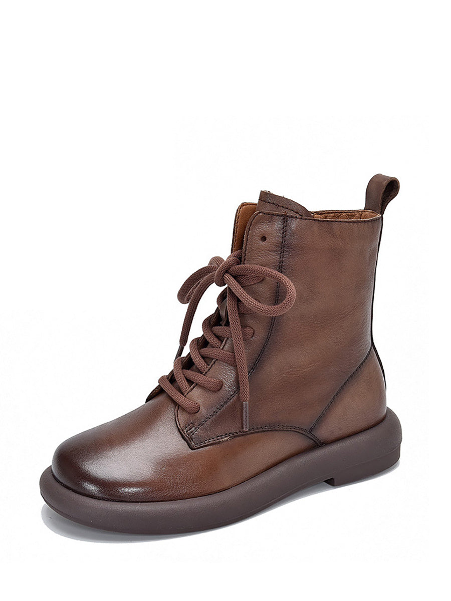 Women Genuine Leather Soft Zipper Mid Heel Martin Boots QU022 TZTJ