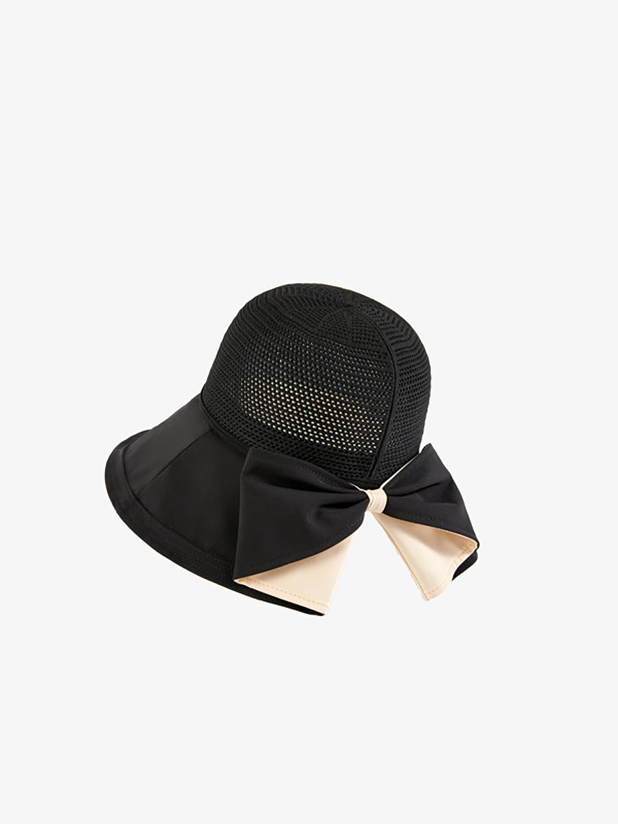Women Summer Artsy Solid Spliced Bowknot Sunproof Hat CX001 BUYKUD