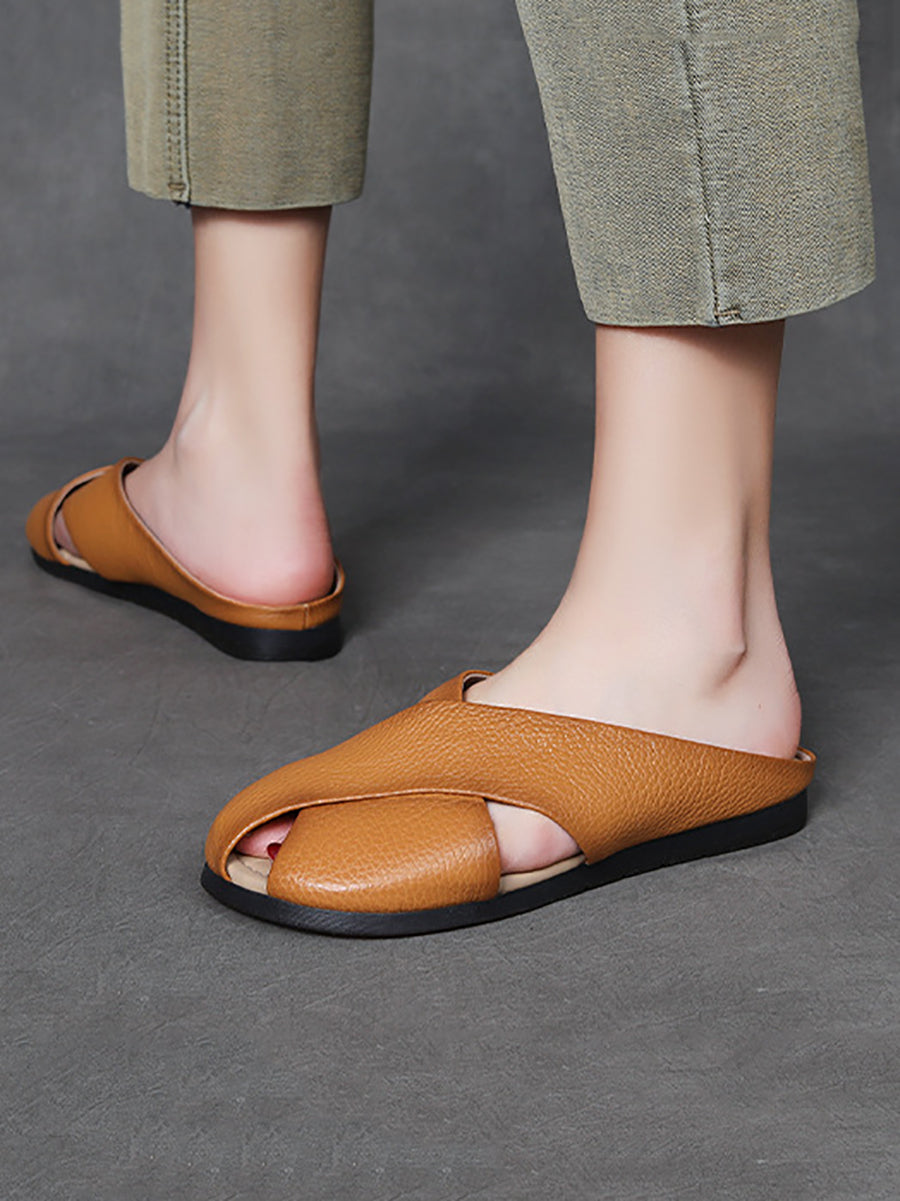 Women Summer Solid Leather X-Spliced Flat Slippers UI1032 Ada Fashion