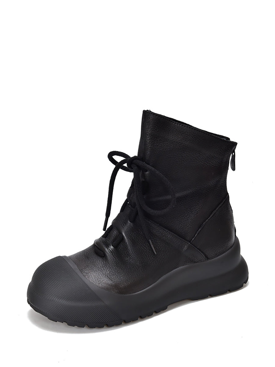 Women Genuine Leather Mid-Heel Martin Boots QN022 TZTJ