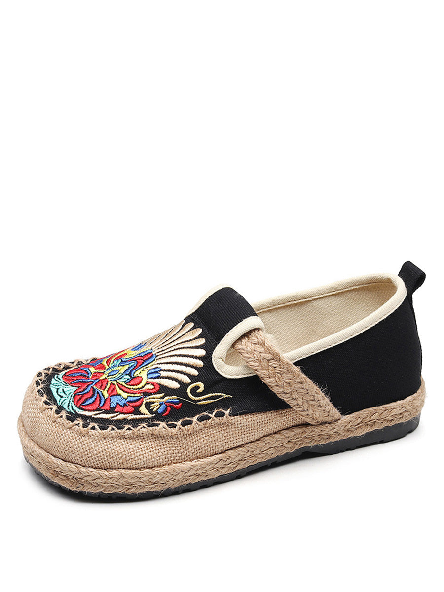 Women Summer Ethnic Embroidery Cloth Linen Flat Shoes AH1011 TACH