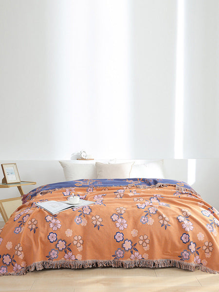 100% Cotton Flower Jacquard Bedcover Sofa Blanket FD007 TJRR