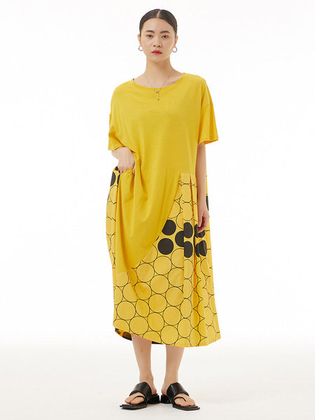Women Casual Dot Spliced Summer Loose Dress KL1001 Ada Fashion