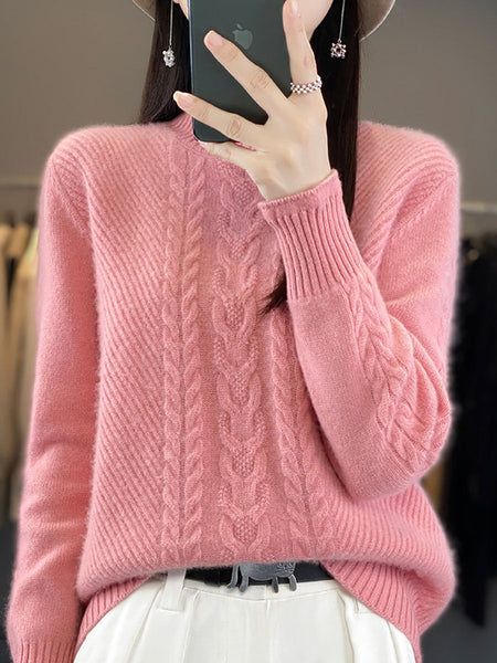 Women Autumn Half Turtleneck Wool Warm Twist Knit Sweater AV1009 Genistyle Shop