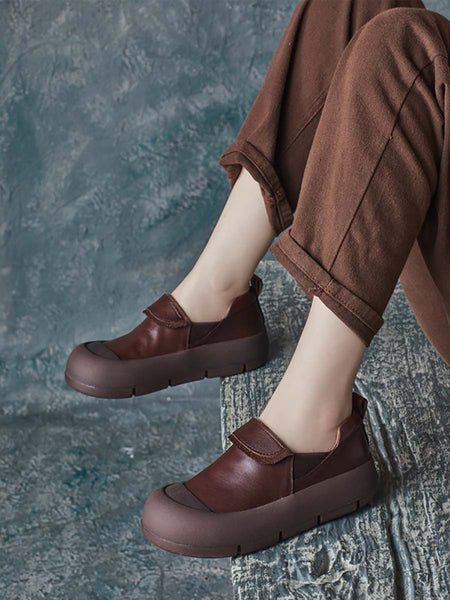Women Autumn Stylish Genuine Leather Platform Shoes AT1069 RXMY