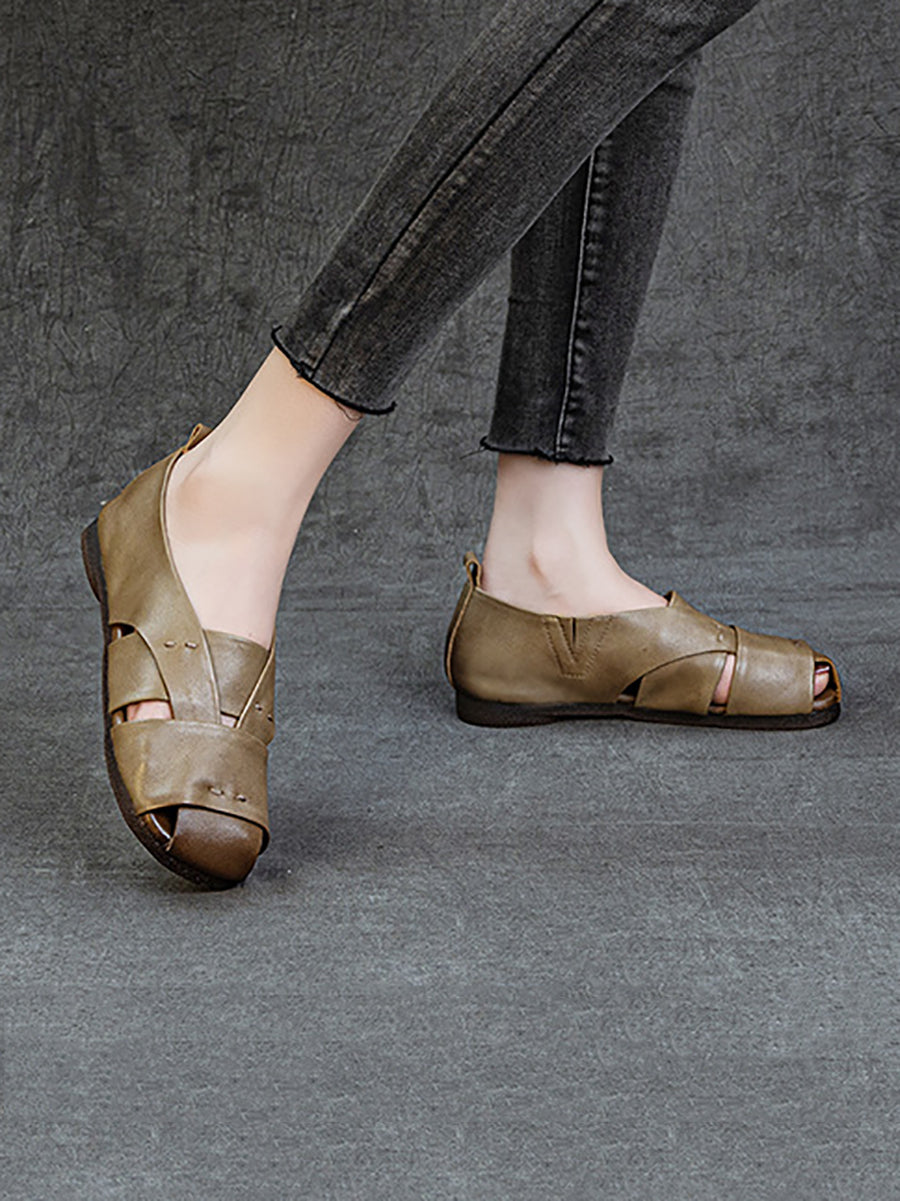 Vintage Flat Women Genuine Leather Sandals FashionChic