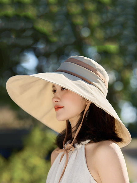 Sunproof Large Brim Women Stripe Hat Casual FashionChic