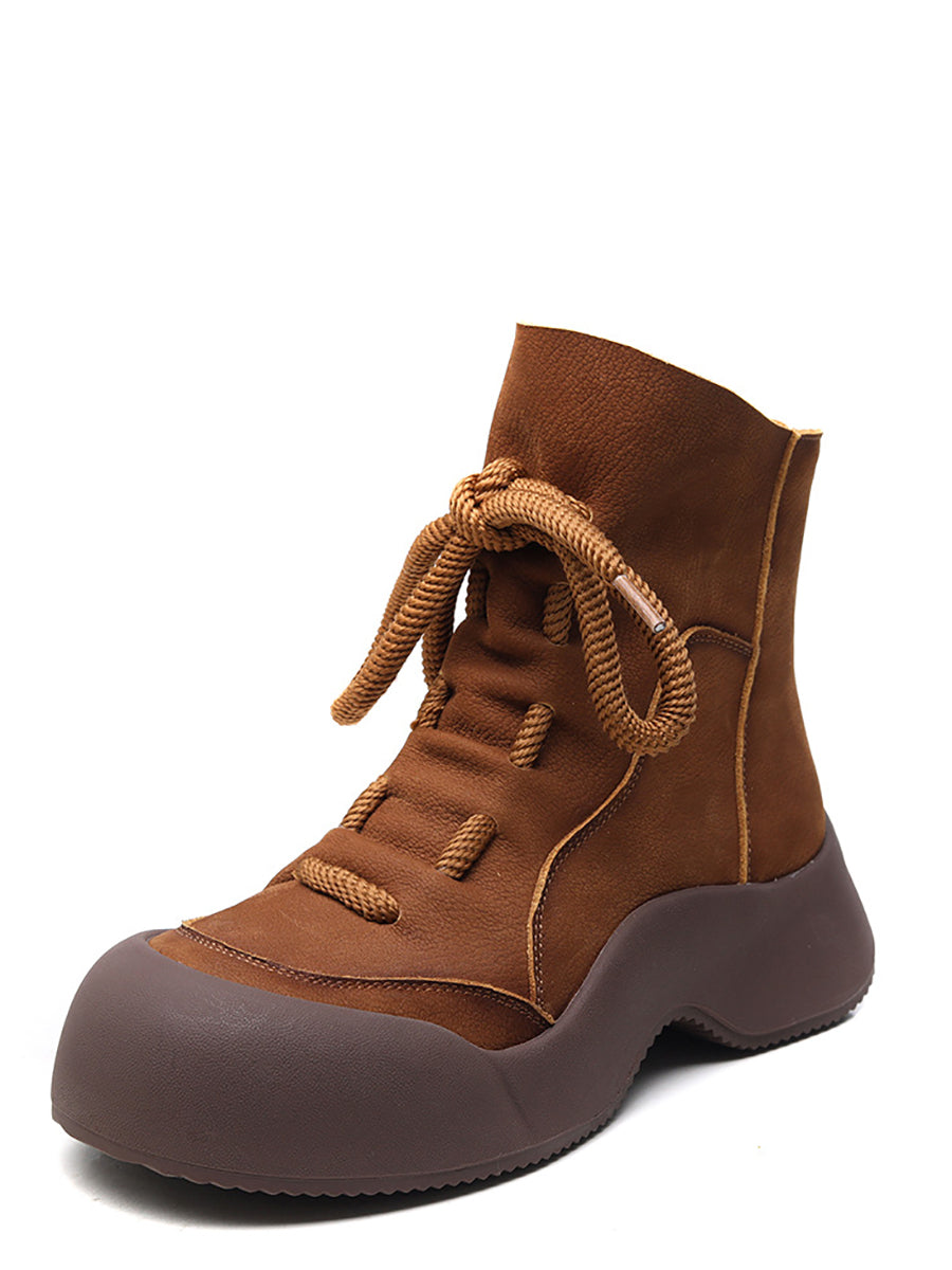 Women Winter Vintage Soft Leather Spliced Platform Boots WG001 HWJPJ