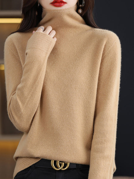 Women Autumn Casual Turtleneck 100%Wool Knit Sweater AK1018 Genistyle Shop