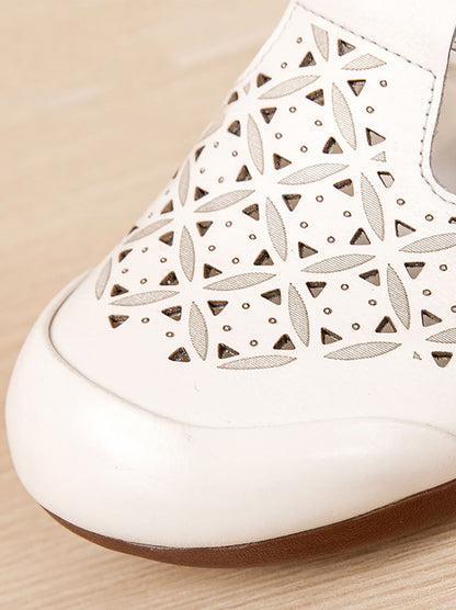 Heel Hollow Out Genuine Low Leather Women Shoes Vintage FashionChic