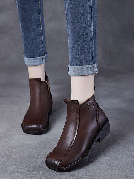 Women Autumn Genuine Leather Spliced Mid-Heel Boots AH1050 YYDS
