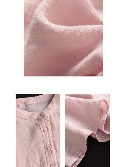 Women Retro Solid Spring Pullover Linen Shirt KL1030 Ada Fashion