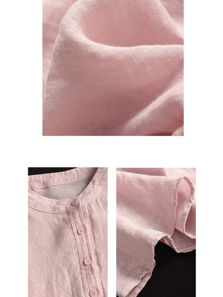 Women Retro Solid Spring Pullover Linen Shirt KL1030 Ada Fashion